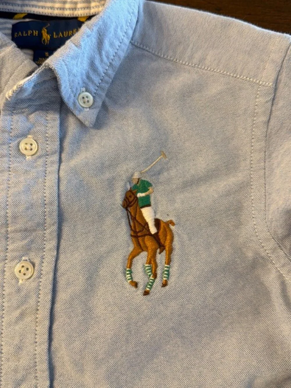 RALPH LAUREN Boys Big Pony Oxford Shirt Size 5 Blue Chambray Preppy